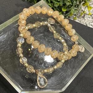 Erimish Champagne Faceted Beaded Teardrop Charm Bracelet Set